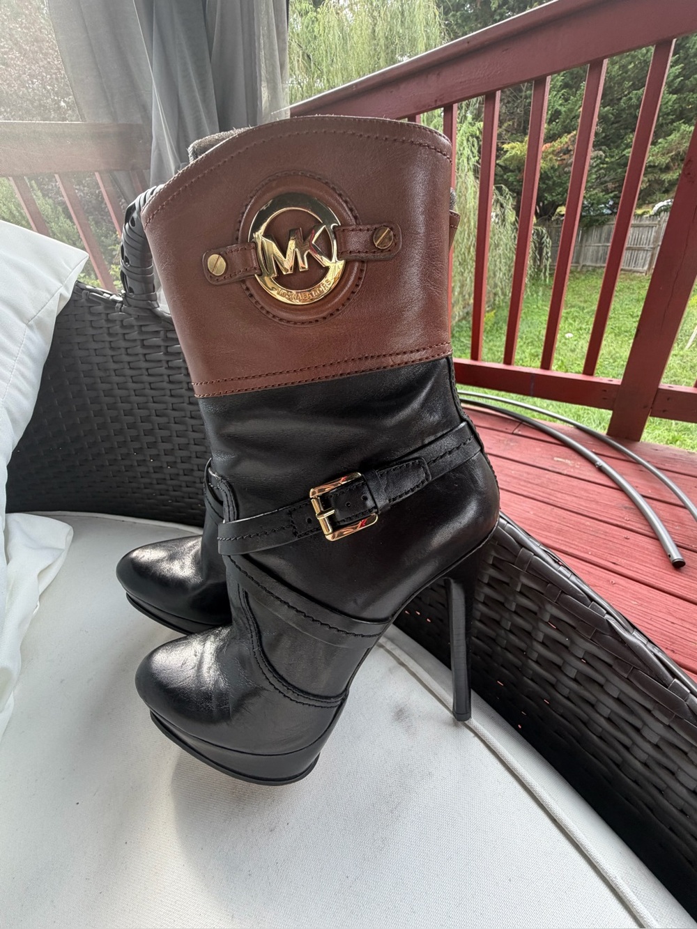 Michael Kors Black and Brown Leather Stiletto Ankle Boots in great condition